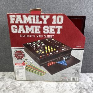 Cardinal Family 10 Classic Board Games Set Chess Backgammon Wood Storage Case